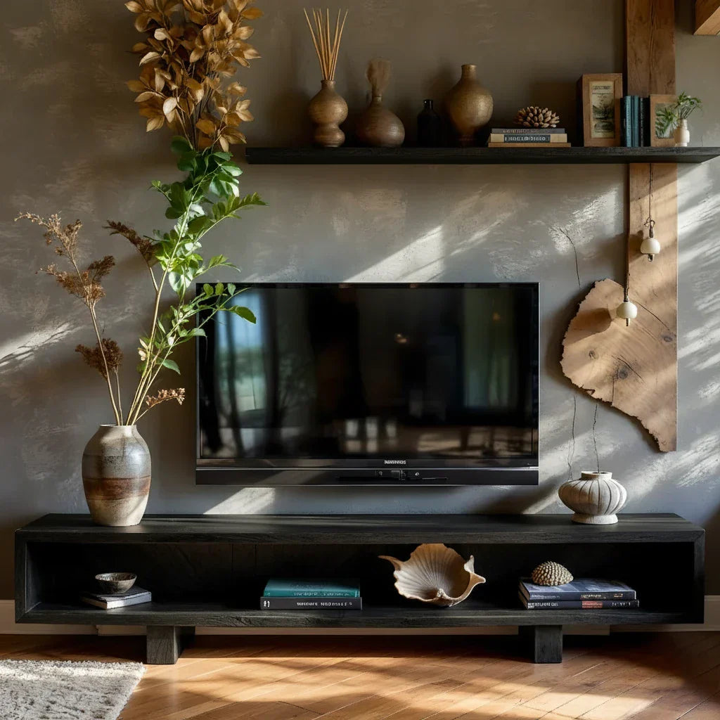 Low-Profile Media Console with Open Shelf & Minimal Block Base