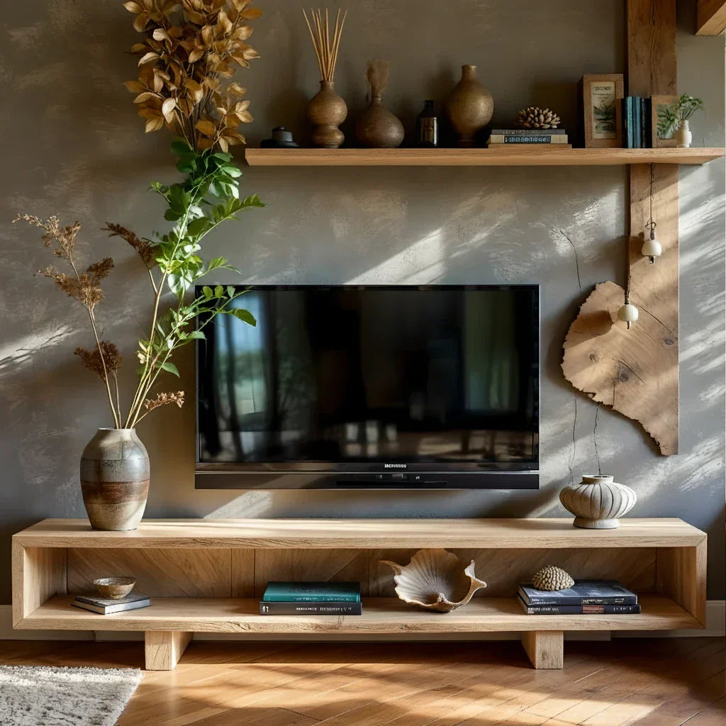 Low-Profile Media Console with Open Shelf & Minimal Block Base