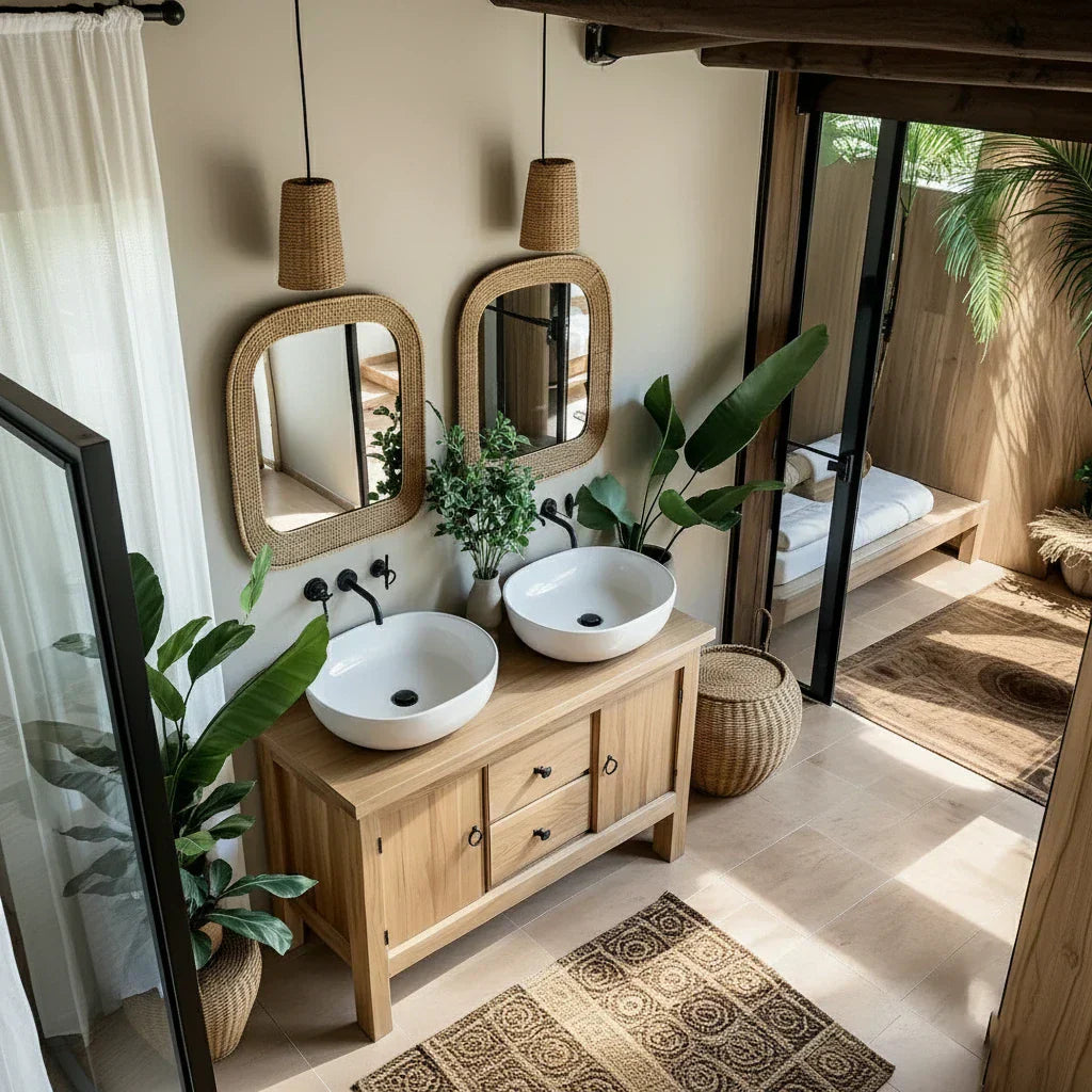 Solid-Wood Vanity for Tropical Spa Bathrooms