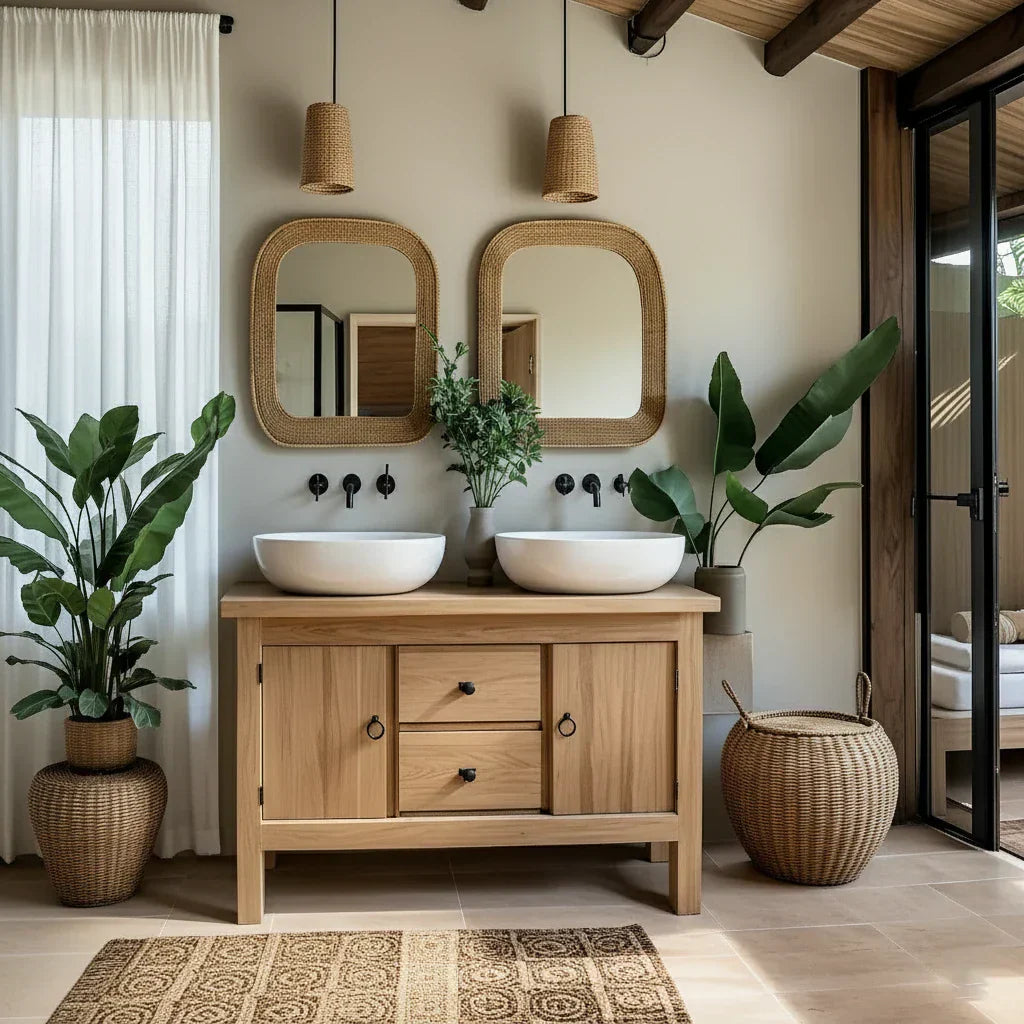 Solid-Wood Vanity for Tropical Spa Bathrooms