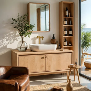 Solid Wood Bathroom Vanity with Double Doors for Coastal-Modern Baths