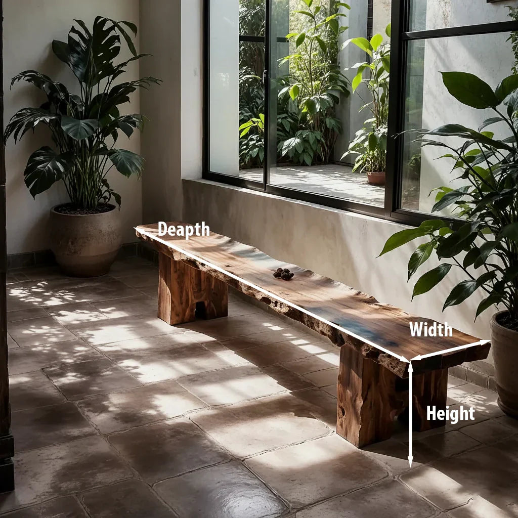 Live Edge Solid Wood Bench with Thick Slab Seat