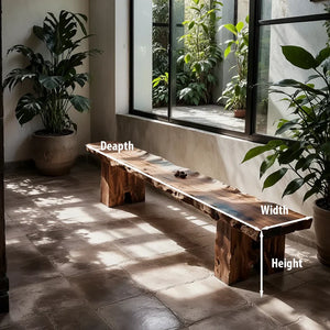 Live Edge Solid Wood Bench with Thick Slab Seat