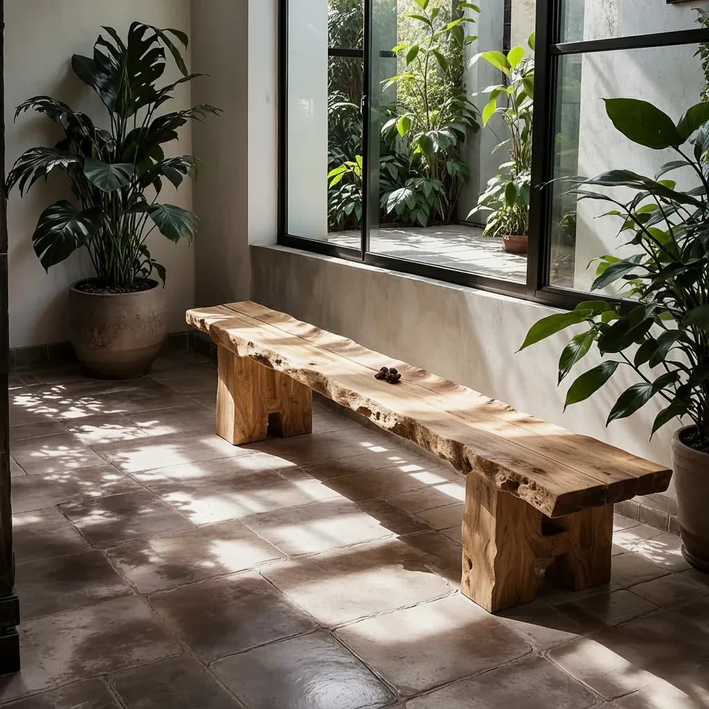 Live Edge Solid Wood Bench with Thick Slab Seat