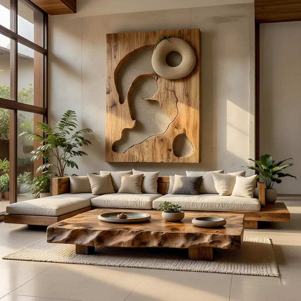 Solid Wood Coffee Table with Sculpted Live Edge for Open Living