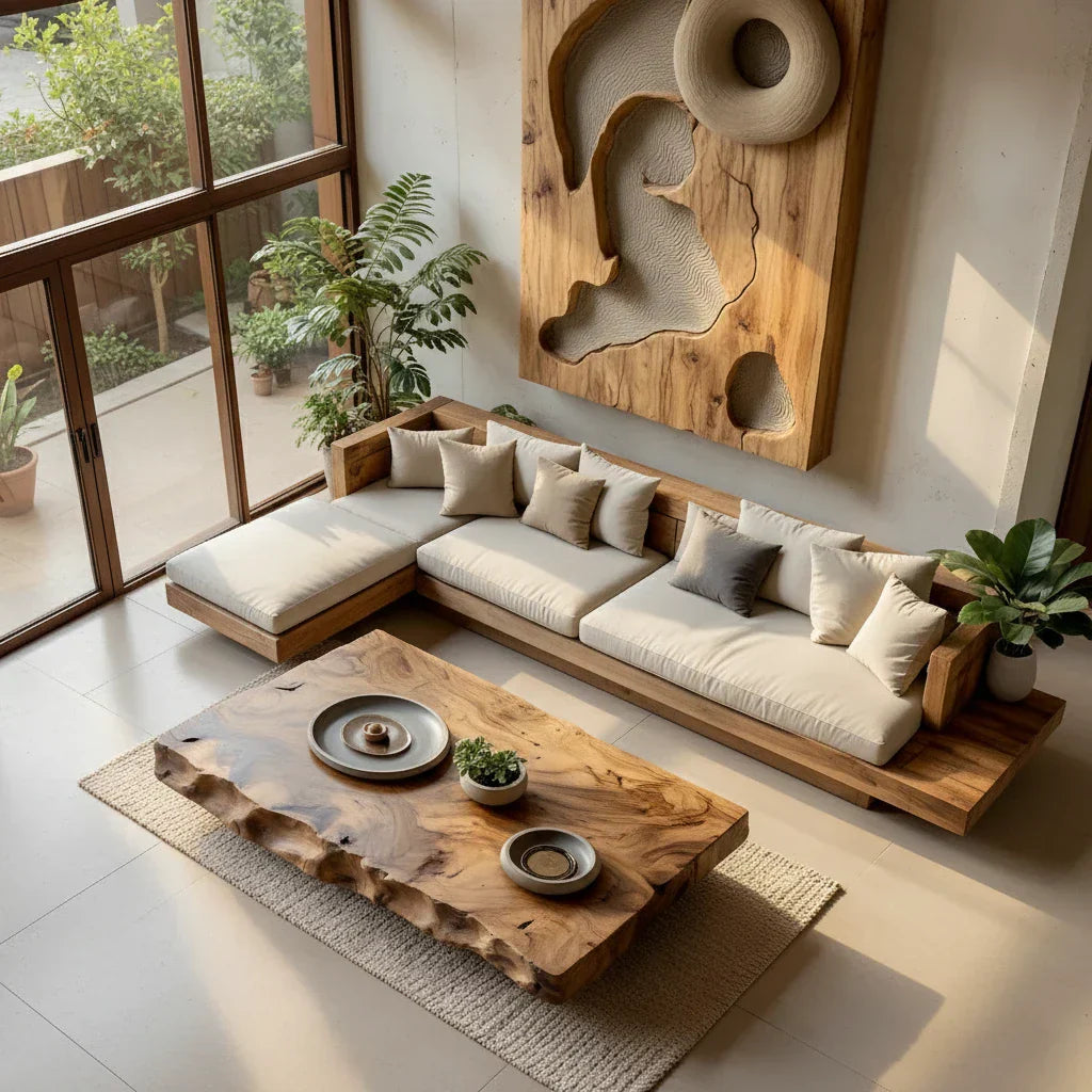 Solid Wood Coffee Table with Sculpted Live Edge for Open Living