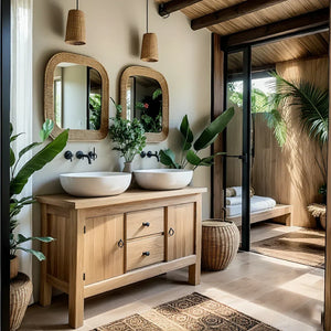 Solid-Wood Vanity for Tropical Spa Bathrooms