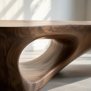 Sculpted Solid Wood Bench with Hollow Cutout for Modern Interior