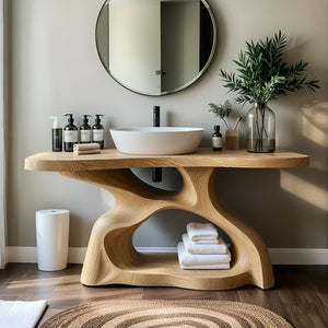 Sculptural Solid Wood Bathroom Vanity