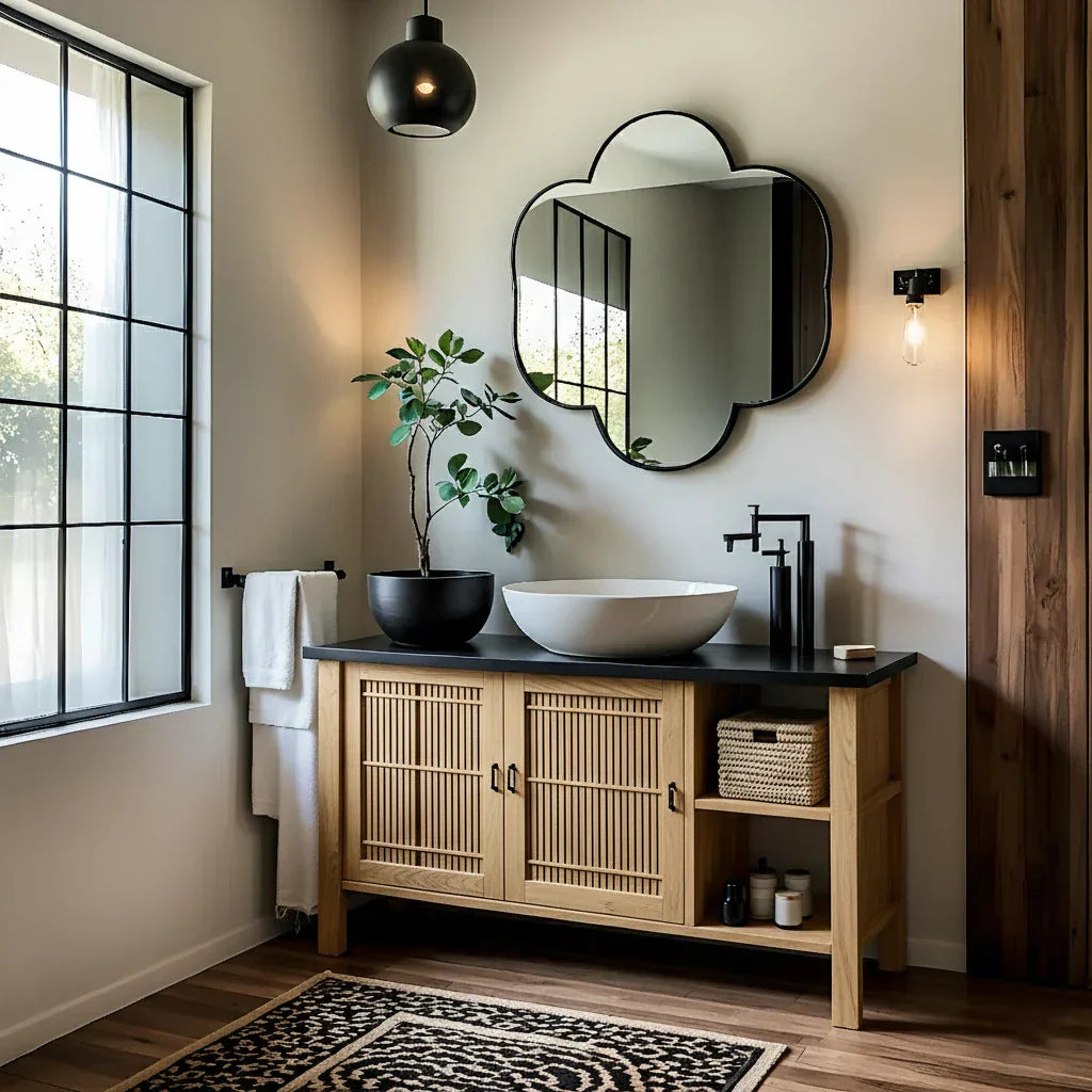 Solid Wood Fluted Bathroom Vanity for Modern Interiors