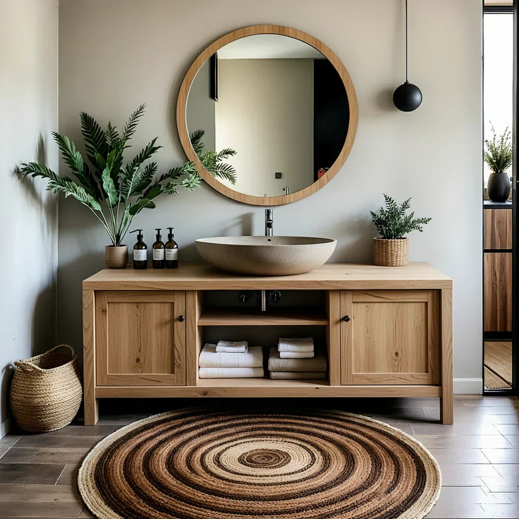 Long Solid Wood Bathroom Vanity with Open Shelf for Spa-Inspired Decor