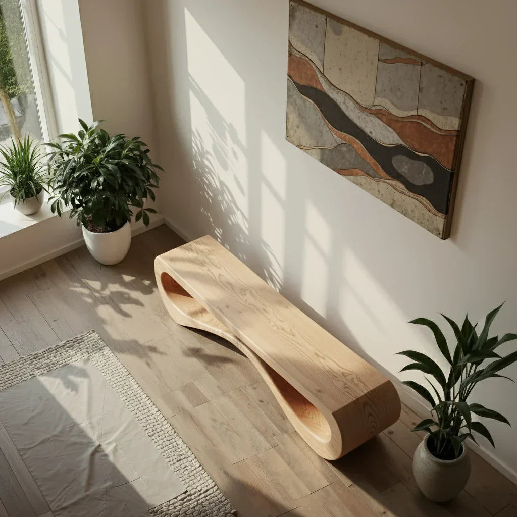 Sculptural Solid Wood Bench with Infinity Loop Form for Modern Homes