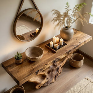 Handcrafted Live Edge Wood Console Table with Sculptural Root Base