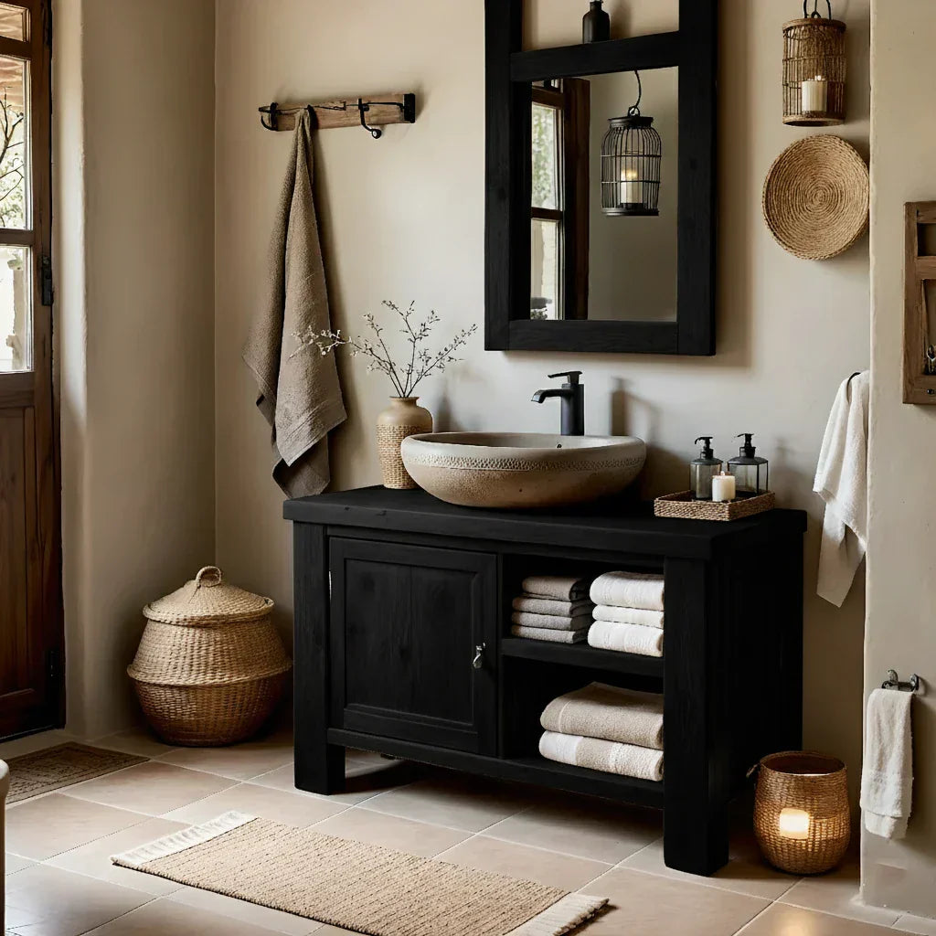 Solid Wood Bathroom Vanity and Open Towel Storage