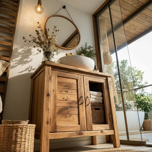 Solid Wood Bathroom Vanity Cabinet with Open Shelf for Small Spaces