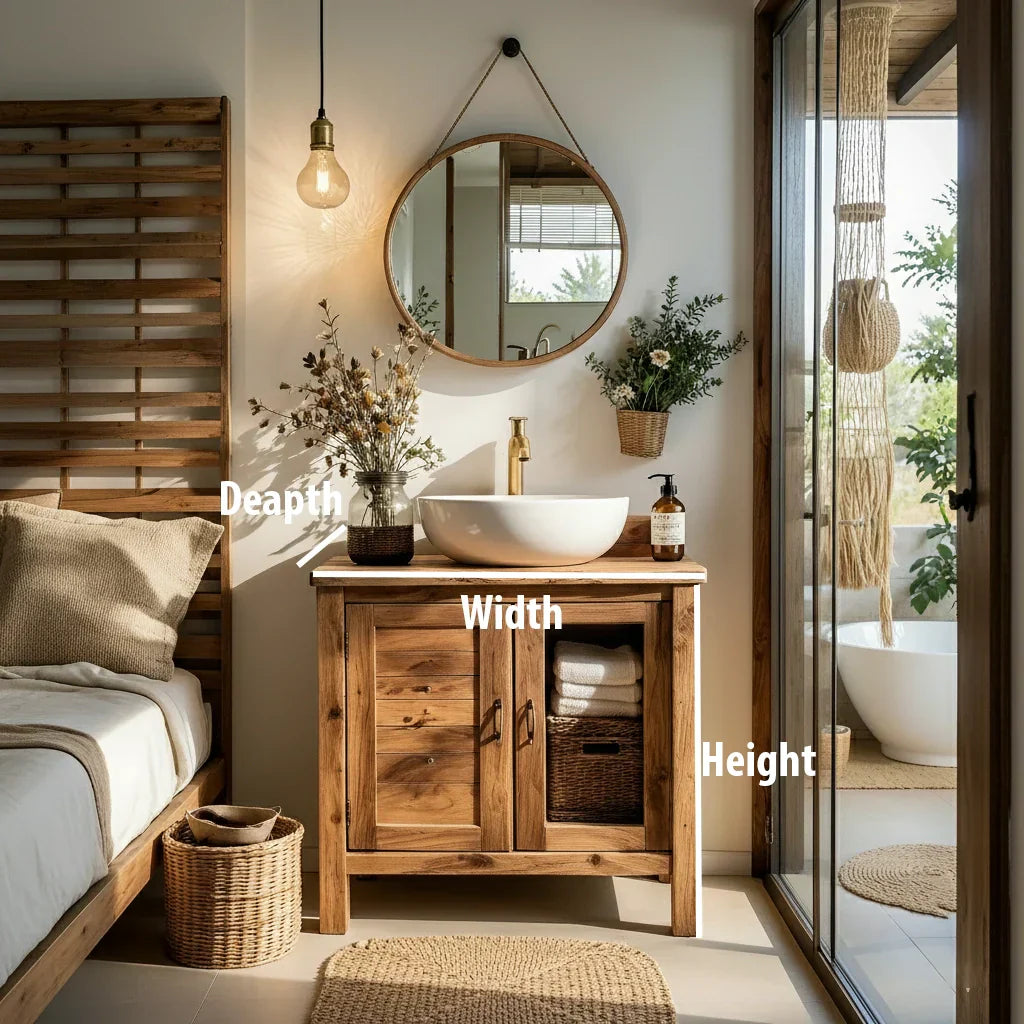 Solid Wood Bathroom Vanity Cabinet with Open Shelf for Small Spaces