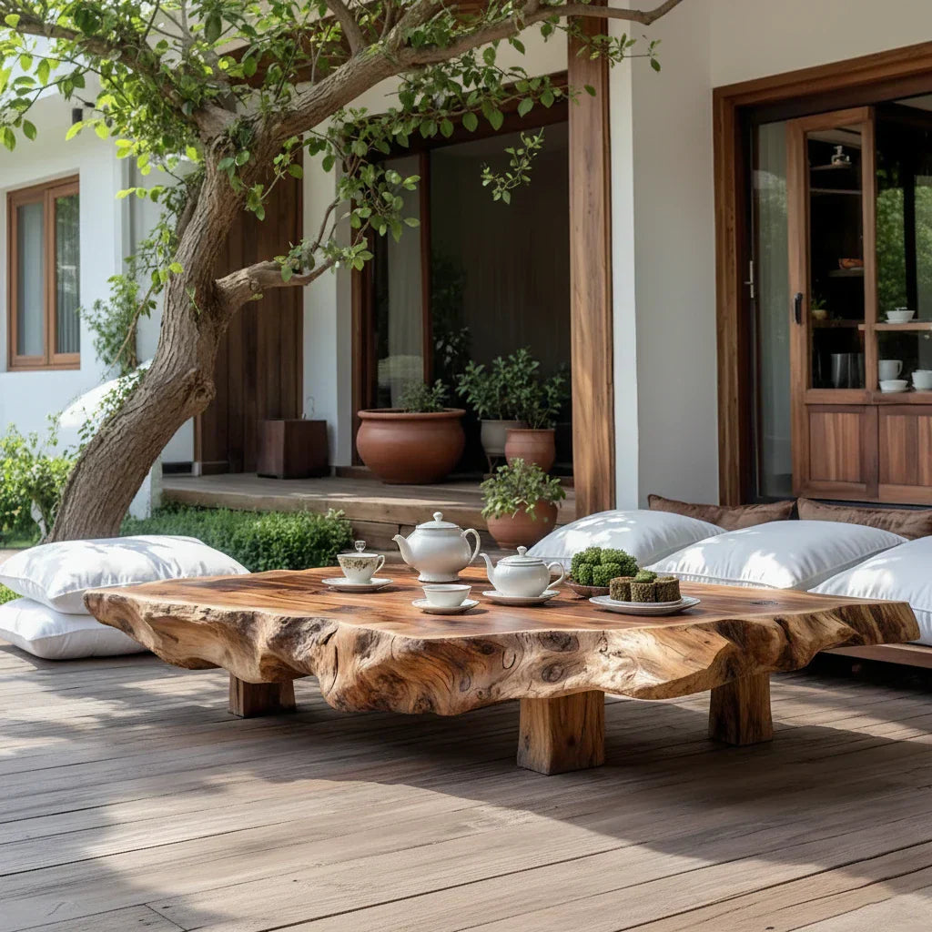 Live-Edge Solid-Wood Outdoor Tea Table for Garden Decks