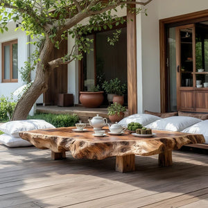 Live-Edge Solid-Wood Outdoor Tea Table for Garden Decks