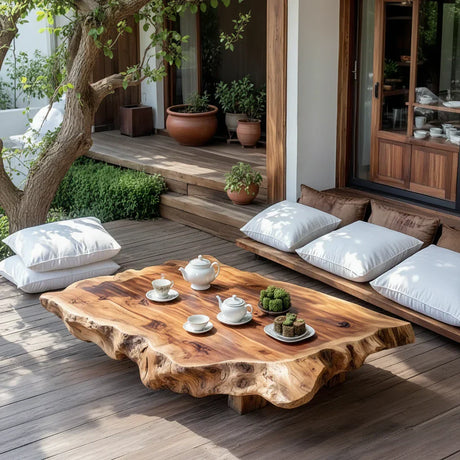 Live-Edge Solid-Wood Outdoor Tea Table for Garden Decks