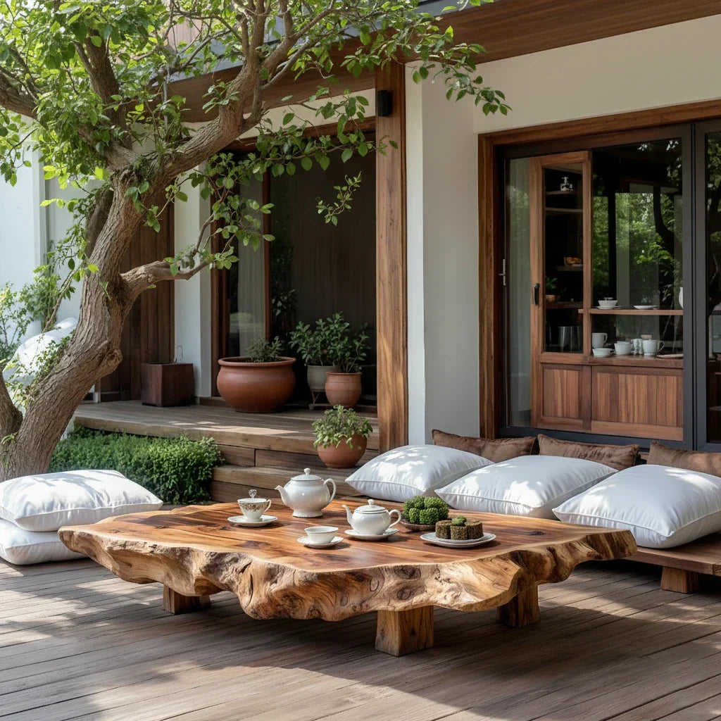 Live-Edge Solid-Wood Outdoor Tea Table for Garden Decks