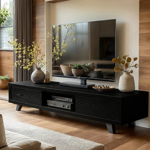 Modern Wood TV Console with Open Bays for Media Storage