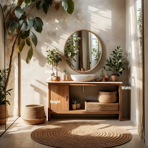 Minimal Solid Wood Bathroom Vanity with Sliding Door and Open Shelf