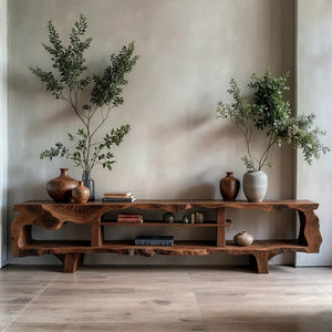 Organic Sculptural Live-Edge Style Media Console with Open Shelves