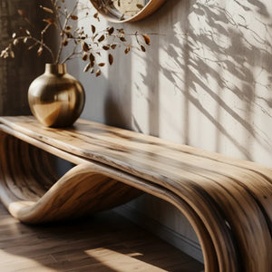 Solid Wood Loop Bench with Wave Curve for Organic Modern Hallway