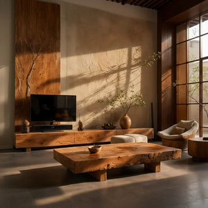 Solid Wood Block Coffee Table for Modern Zen Living Rooms