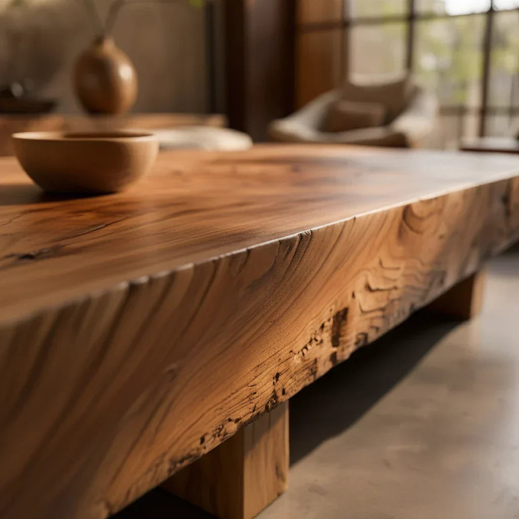Solid Wood Block Coffee Table for Modern Zen Living Rooms
