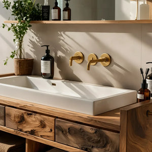 Solid Wood Bathroom Vanity with Floating Drawer Fronts for a Modern Spa