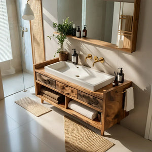 Solid Wood Bathroom Vanity with Floating Drawer Fronts for a Modern Spa