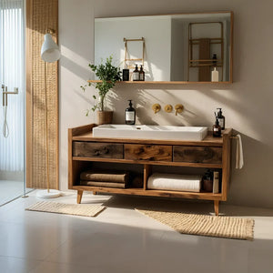 Solid Wood Bathroom Vanity with Floating Drawer Fronts for a Modern Spa