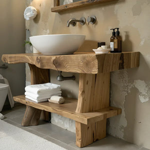 Live-Edge Solid-Wood Vanity with Shelf for Spa Bathrooms