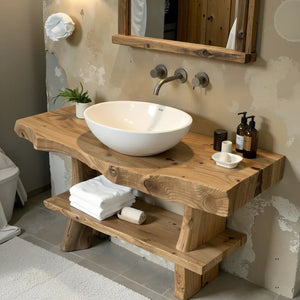 Live-Edge Solid-Wood Vanity with Shelf for Spa Bathrooms