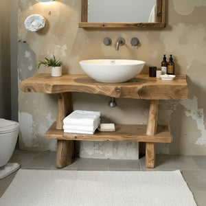 Live-Edge Solid-Wood Vanity with Shelf for Spa Bathrooms