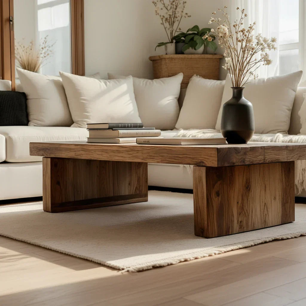 Natural Solid-Wood Low Coffee Table for Minimalist Living Rooms