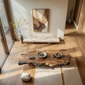 Low Live-Edge Solid-Wood Table for Minimalist Tea Lounges