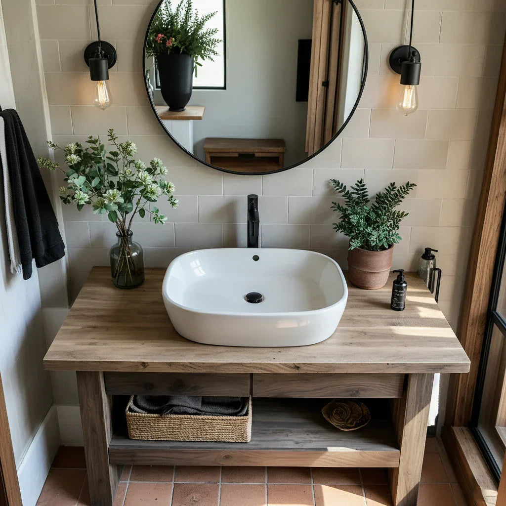 Rustic Solid Wood Washstand for Modern Bathrooms