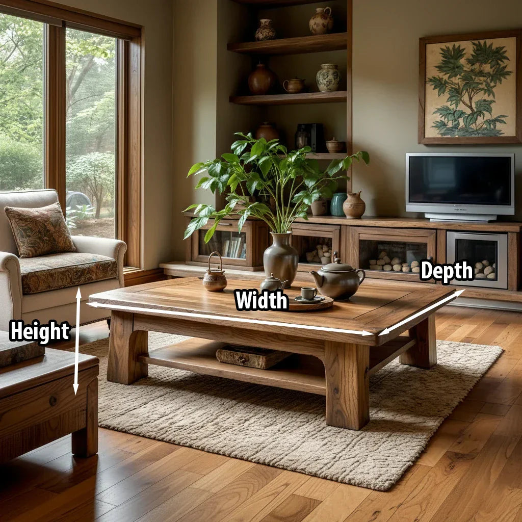 Rectangular Solid-Wood Coffee Table with Storage Shelf