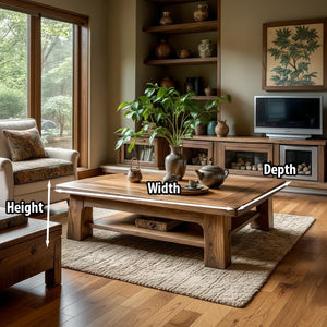 Rectangular Solid-Wood Coffee Table with Storage Shelf
