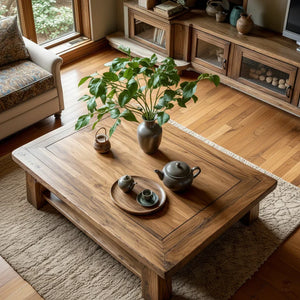 Rectangular Solid-Wood Coffee Table with Storage Shelf