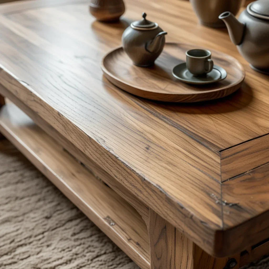 Rectangular Solid-Wood Coffee Table with Storage Shelf