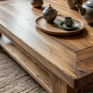 Rectangular Solid-Wood Coffee Table with Storage Shelf