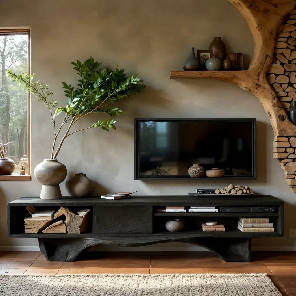 Sculptural Live-Edge Style Media Console with Organic Base