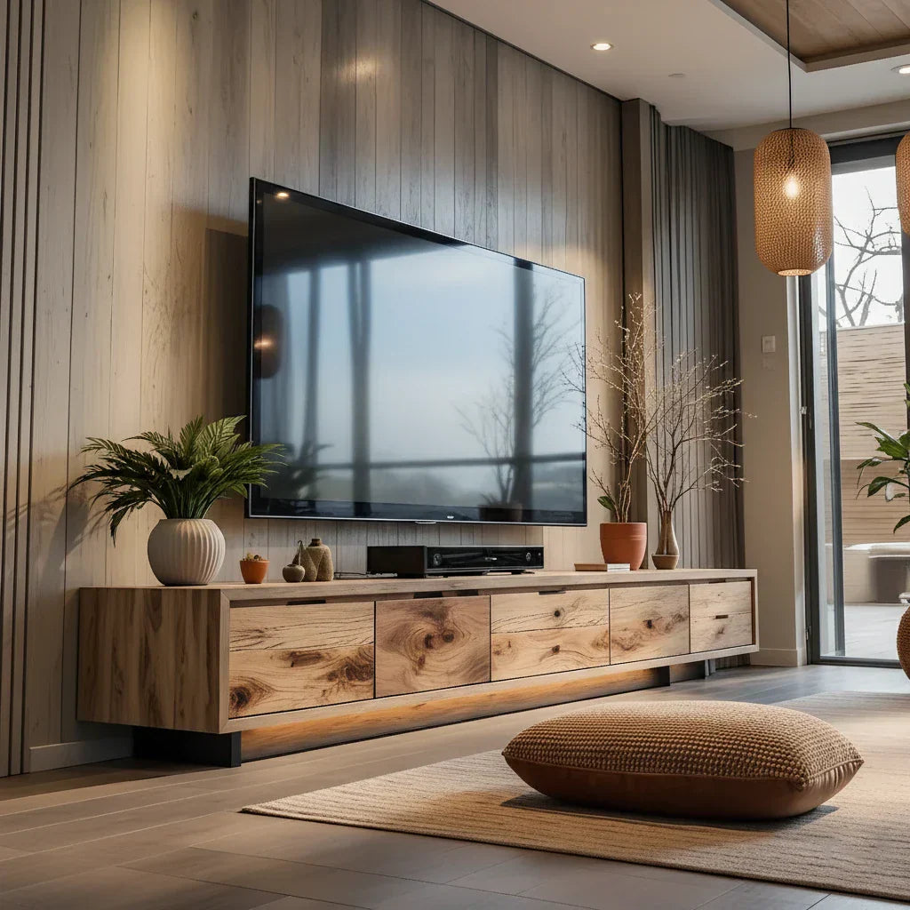 Solid Wood Low TV Console for Contemporary Living Room