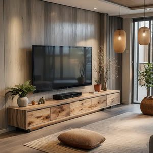 Solid Wood Low TV Console for Contemporary Living Room