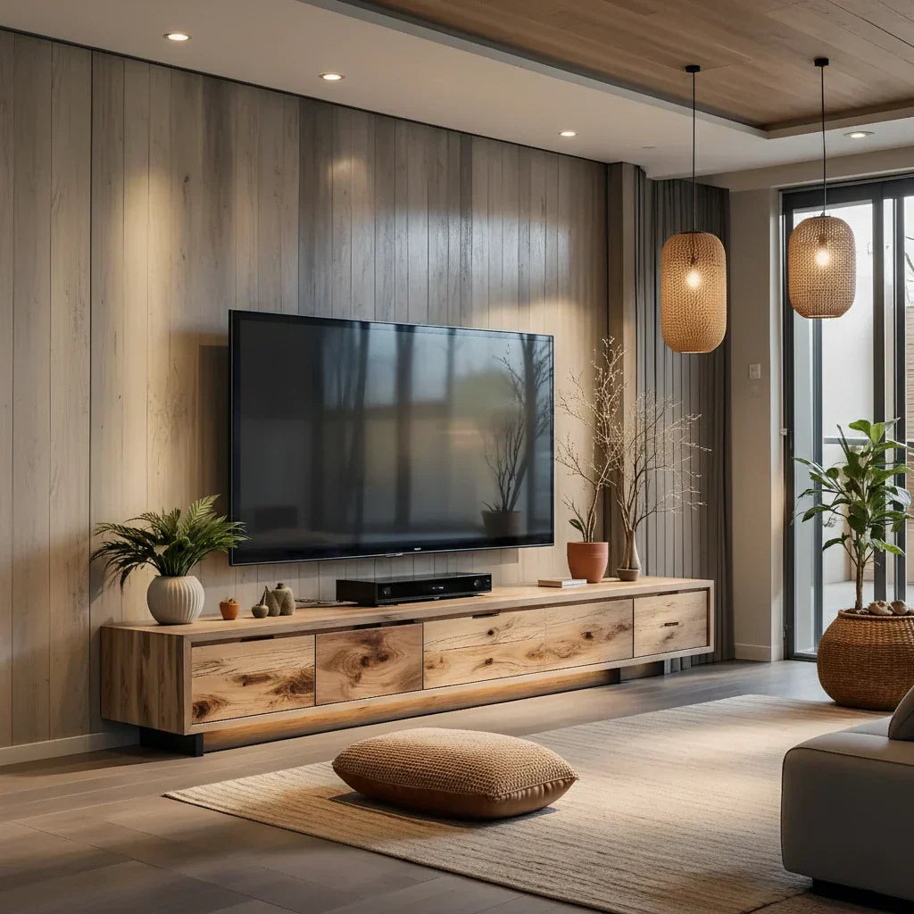 Solid Wood Low TV Console for Contemporary Living Room