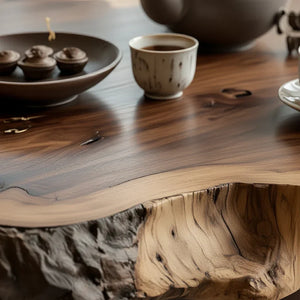 Round Solid-Wood Coffee Table with Organic Live Edge for Living Rooms