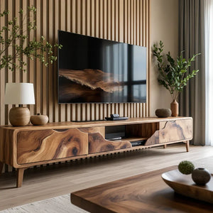Organic Front Wood TV Console for Modern Living Rooms